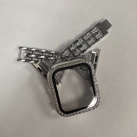 Bling Rhinestone Apple Watch Band & Protective Case Set - 40mm Silver - Picture 3 of 4